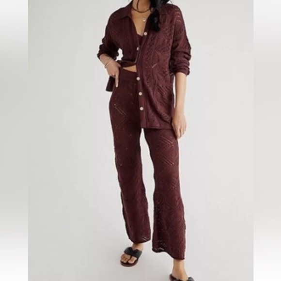 Free People Beach Get Away Fauxchet Set Crochet Knit Cardi Set In Plum NWOT - Picture 1 of 10